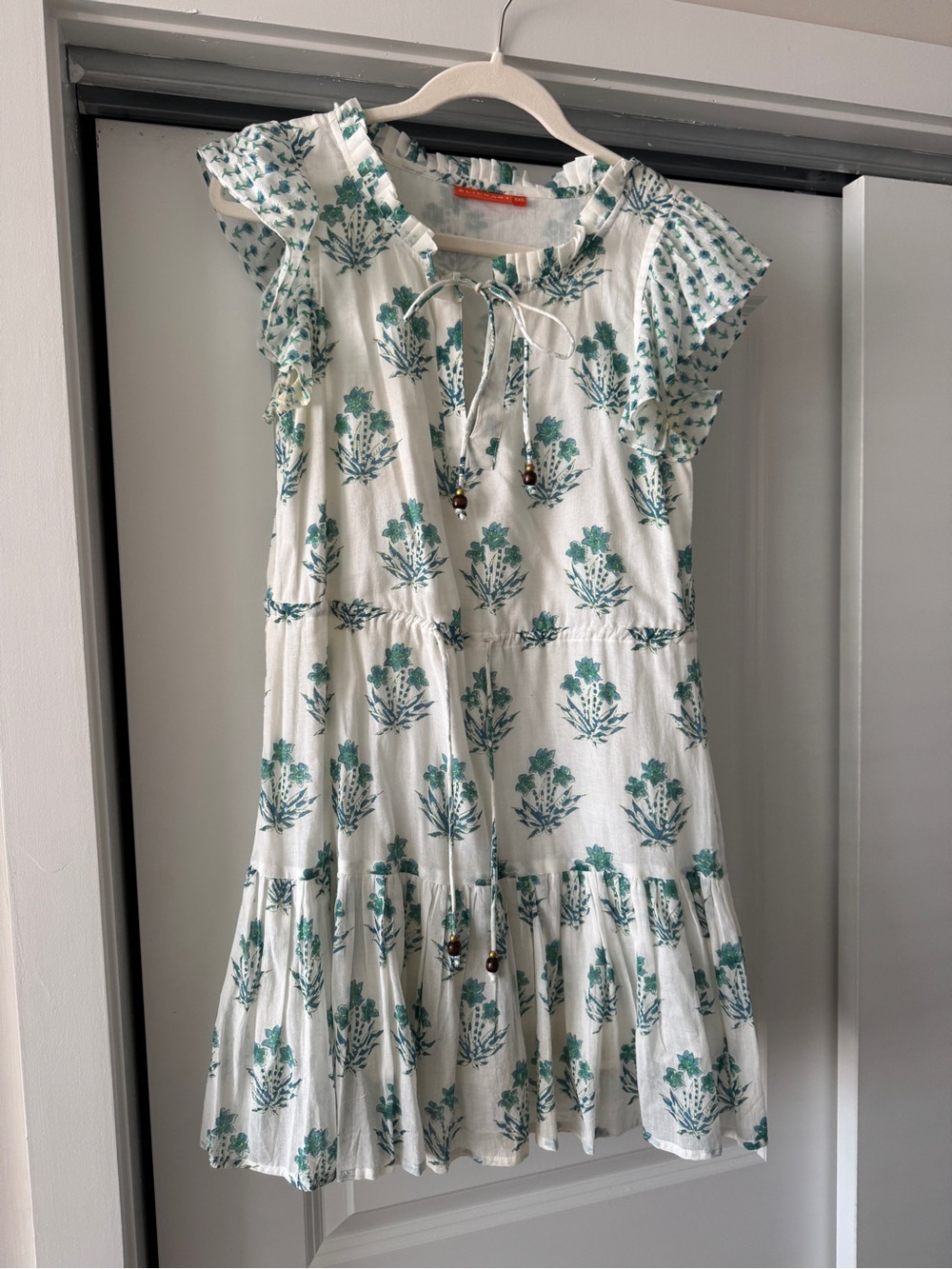 Oliphant White Mini Dress with Teal Floral Print